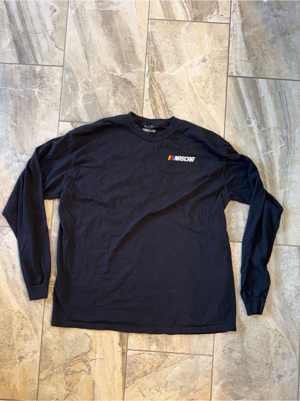 Nascar Black Long Sleeve Crewneck Shirt with Small Logo